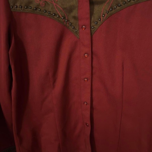 Scully - Western Embroidered Snap Shirt - Women's M - Red Brown Rodeo Yoke - Picture 2 of 7